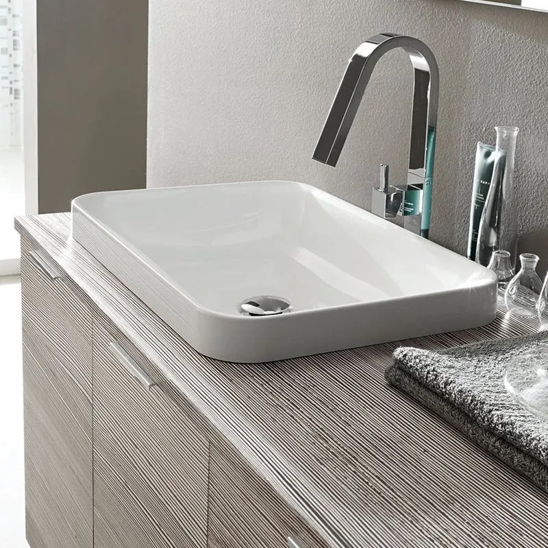 Lavabo da appoggio rettangolare in ceramica L 55 x H 4.5 x P 37 cm bianco