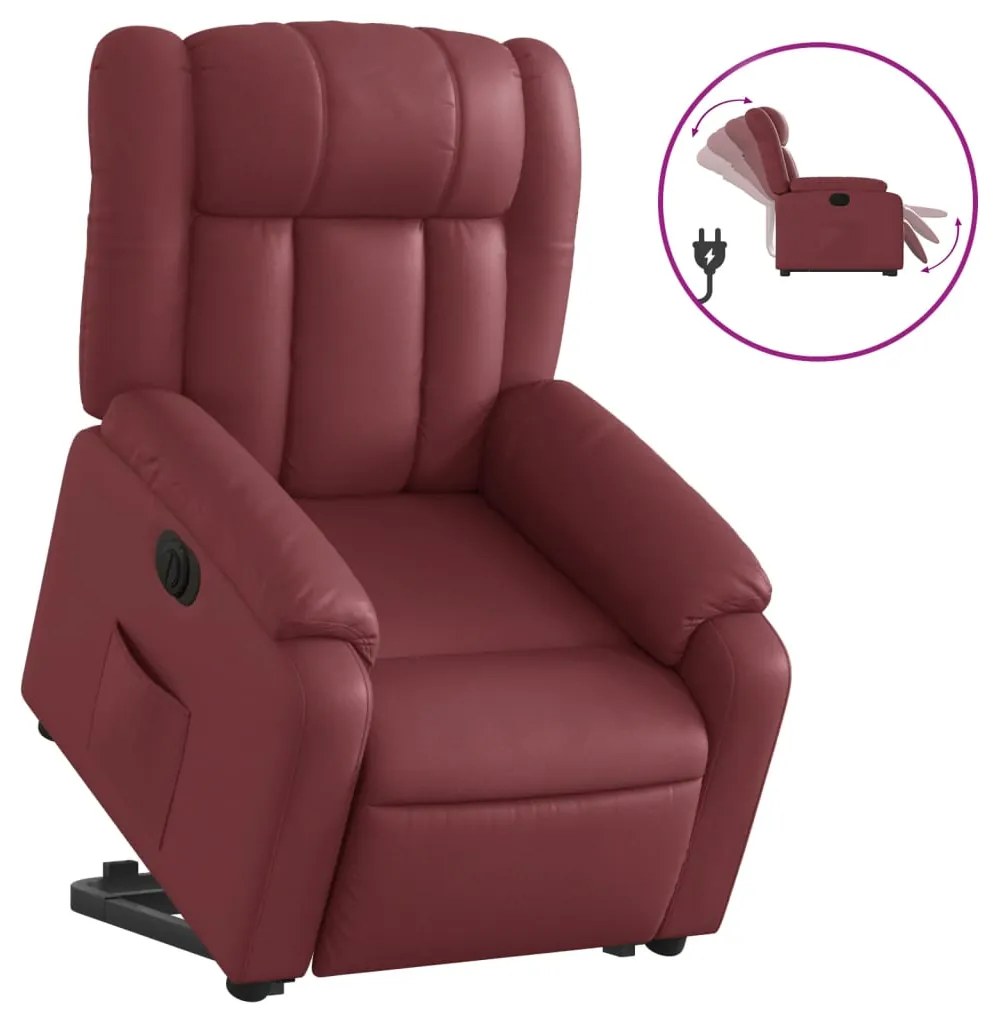 Poltrona alzapersona reclinabile rosso vino in similpelle