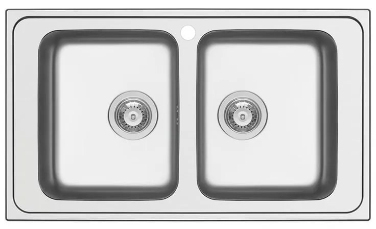 Lavello integrato 2 vasche in inox argento DELINIA Basalt L 50 x L 86 cm