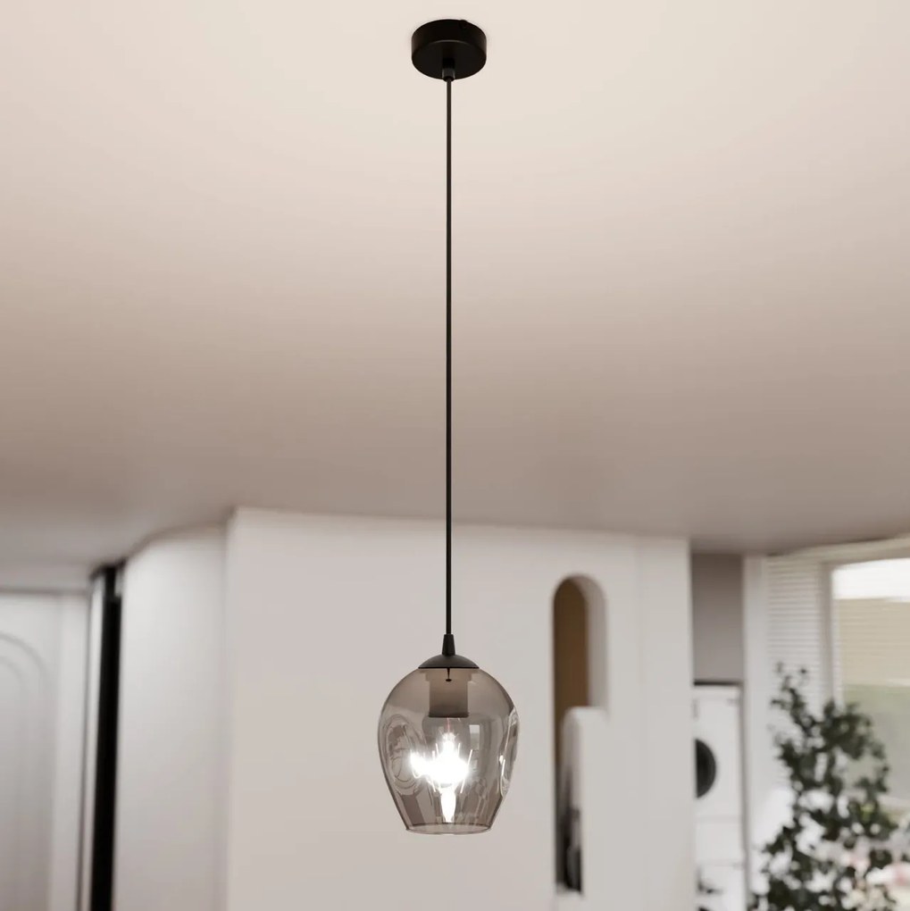 Lampadario a Sospensione in Acciaio e Vetro ISTAR Nero E27