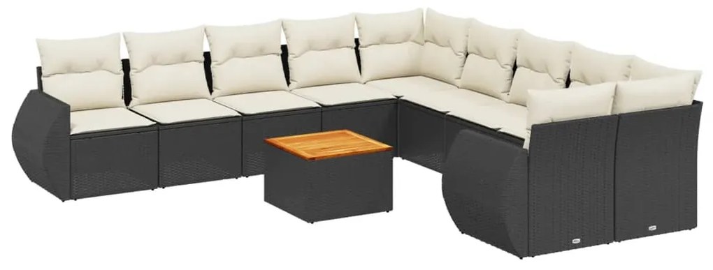 Set divani da giardino 11 pz con cuscini in polyrattan nero