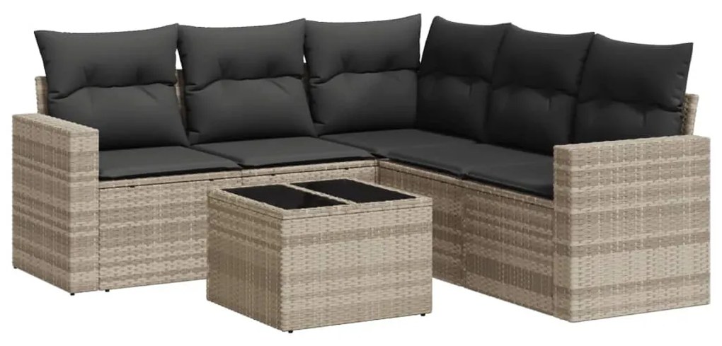 Set divano da giardino 6pz con cuscini grigio chiaro polyrattan