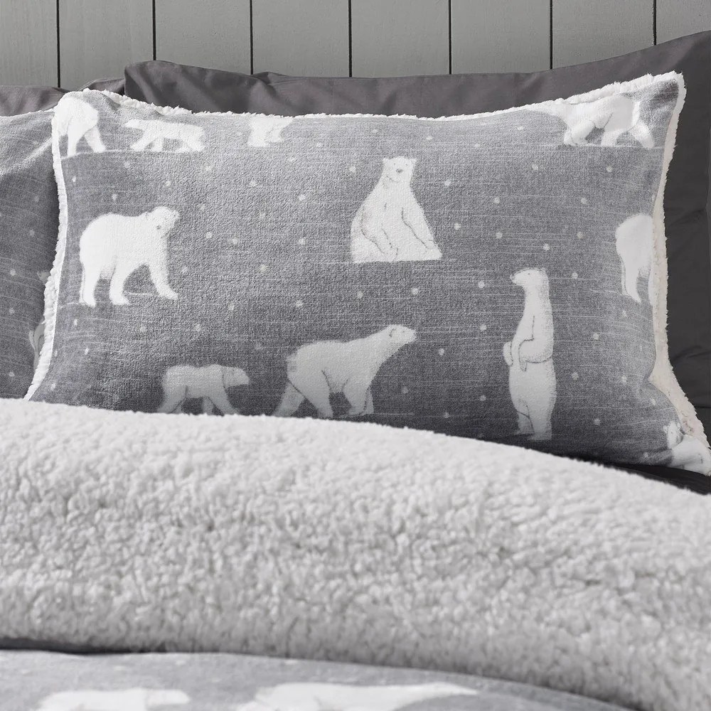 Set copripiumino e federa grigio in sherpa per letto matrimoniale 200x200 cm Cosy Polar Bear – Catherine Lansfield