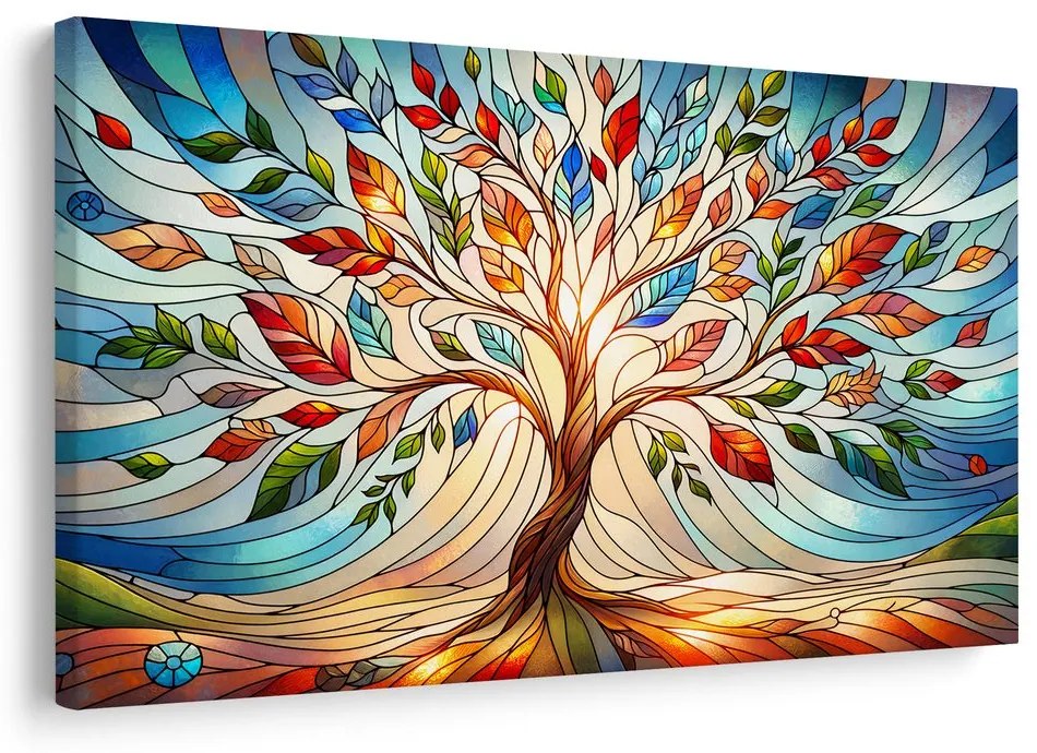 Quadro su tela – Albero della vita in vetrata colorata