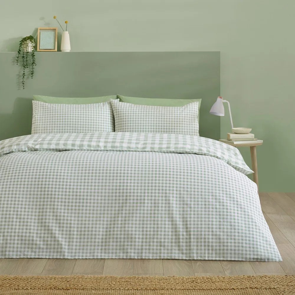 Set copripiumino e federa verde per letto matrimoniale/per letto esteso 3 pezzi 230x220 cm Bamford Gingham Check – Catherine Lansfield