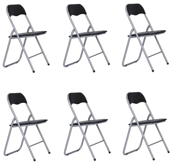 Sedia in metallo pieghevole seduta ecopelle NERO SET 6 PEZZI