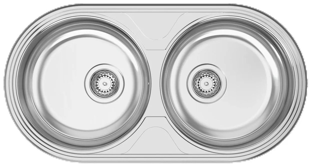 Lavello tondo semincasso 2 vasche in inox argento RODI Dueto L 44.4 x L 84.7 x P 14.5 cm