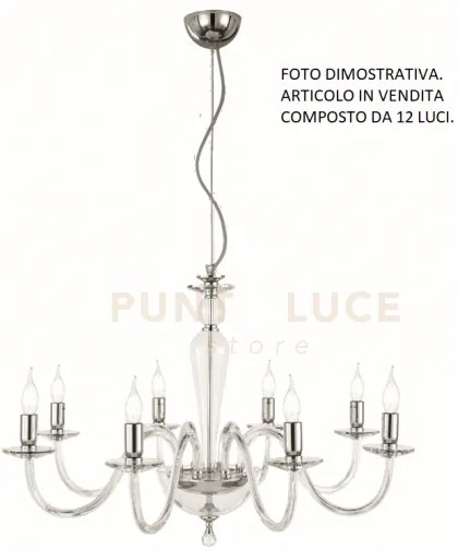 Lampadario paganini 12 luci cristallo cromo attacco e14 d.84cm