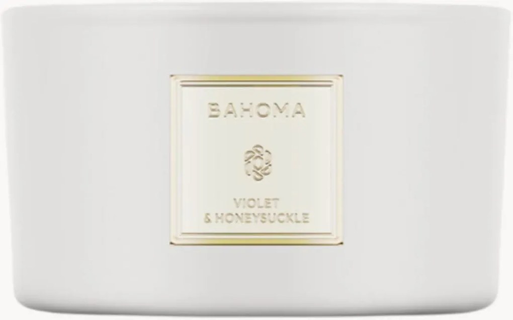 Candela profumata a 3 stoppini fatta a mano Violet & Honeysuckle (pesca, caprifoglio, muschio)