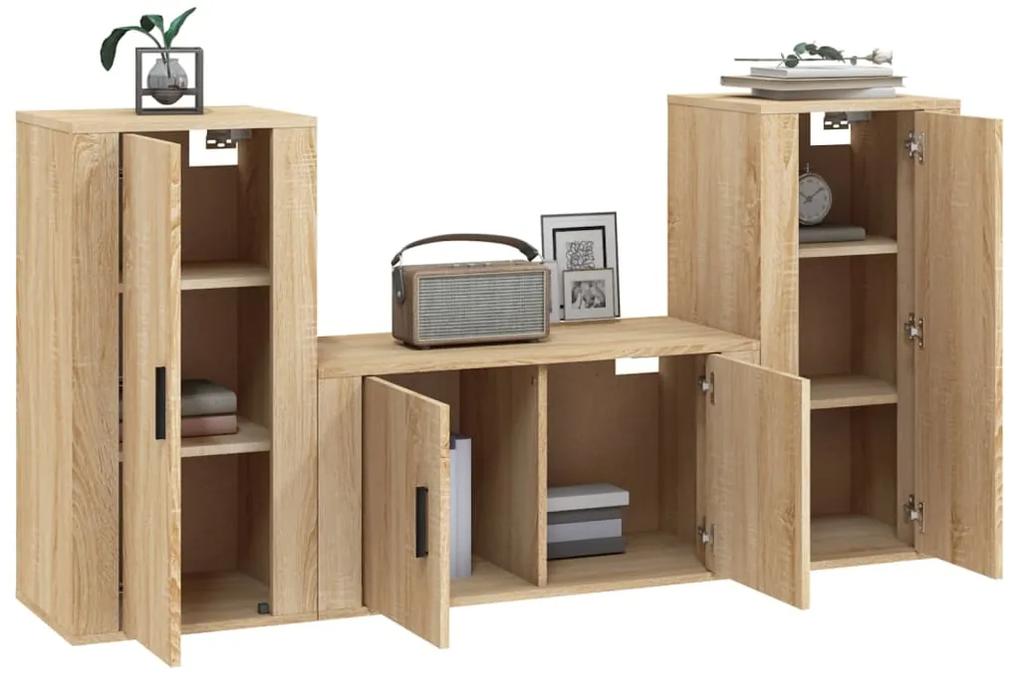 Set di mobili porta tv 3 pz rovere sonoma in legno multistrato