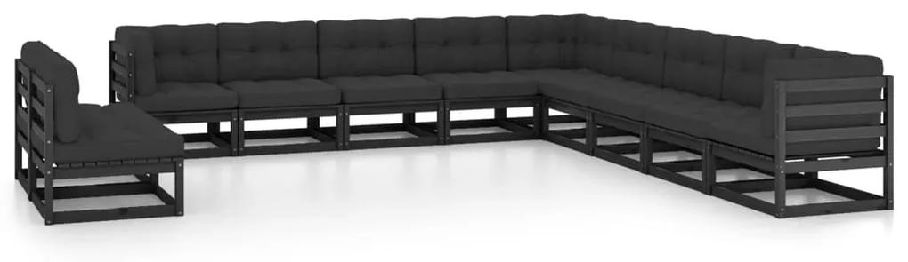 Set divani da giardino 11 pz con cuscini massello di pino nero