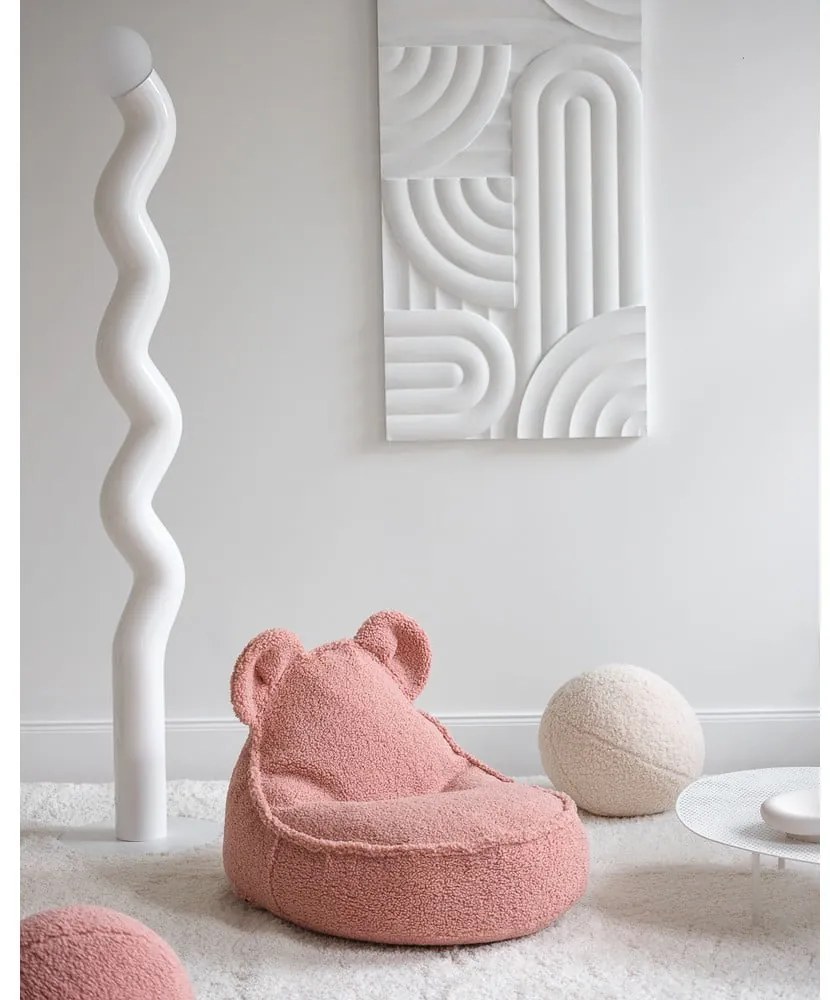 Pouf a sacco per bambini rosa con rivestimento in bouclé Bear – Wigiwama