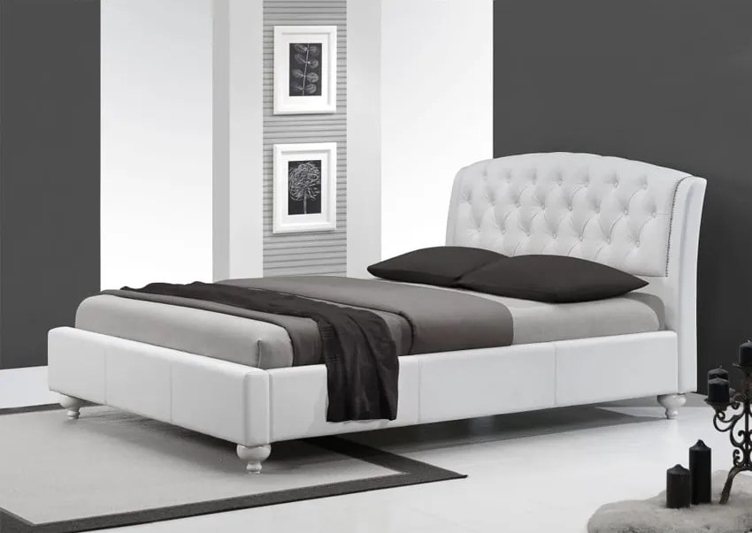 Letto Sofia imbottito in ecopelle bianco - 160x200 cm