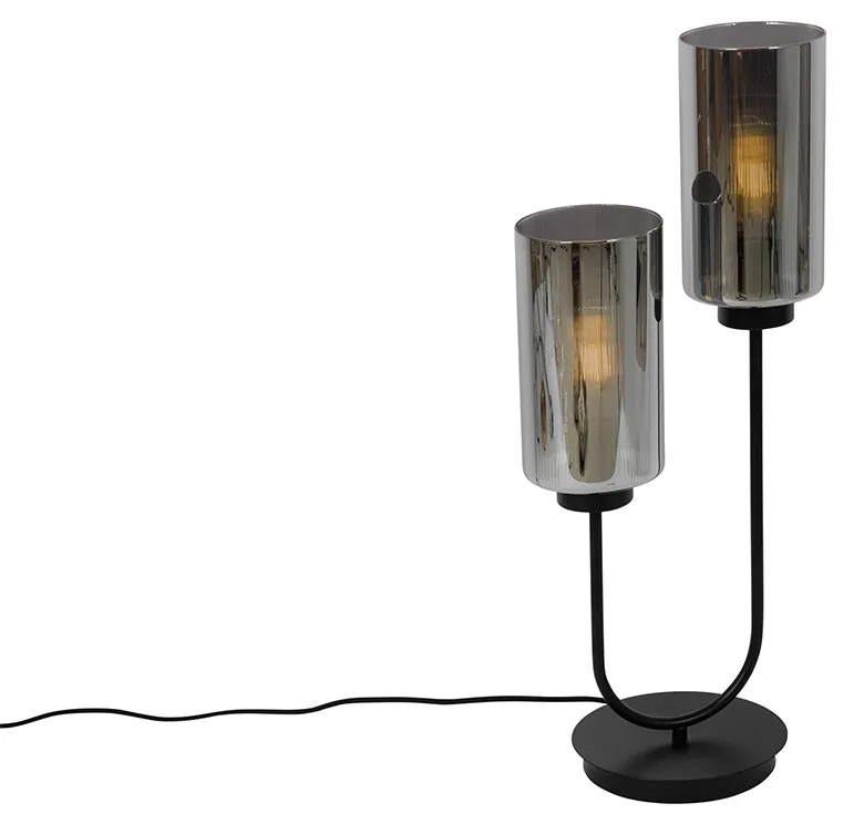 Lampada da tavolo smart nera con vetro fumé 2 luci incl. 2 Wifi ST64 - Laura