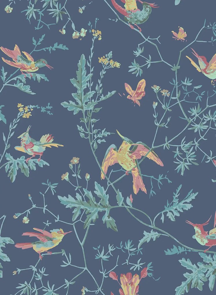 Cole & Son Tapete Hummingbirds - Multi/ Petrol on Midnight