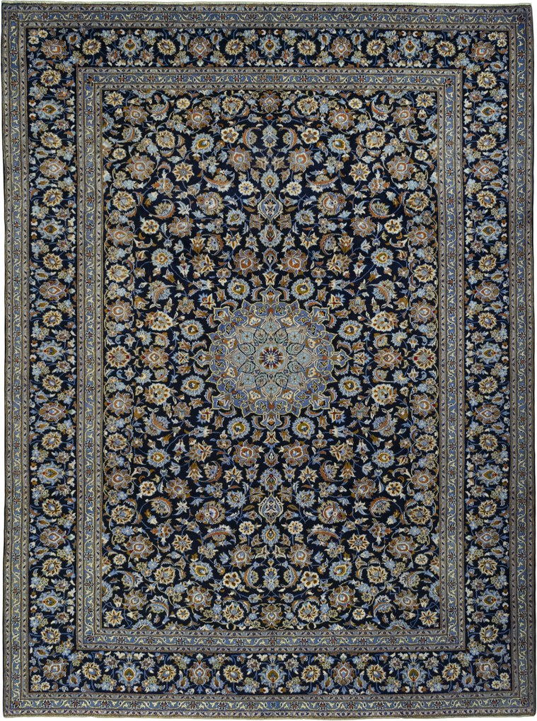Kashan Tappeto 420 x 310 Blu (Iran) Annodato A Mano