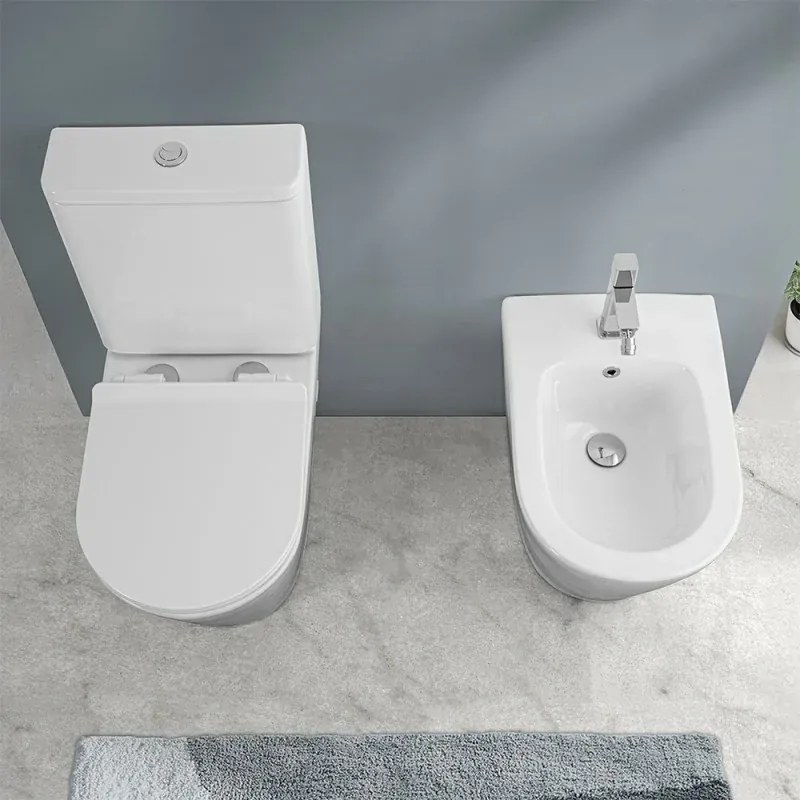 WC filomuro monoblocco Rimless bianco con sedile soft-close Tygo