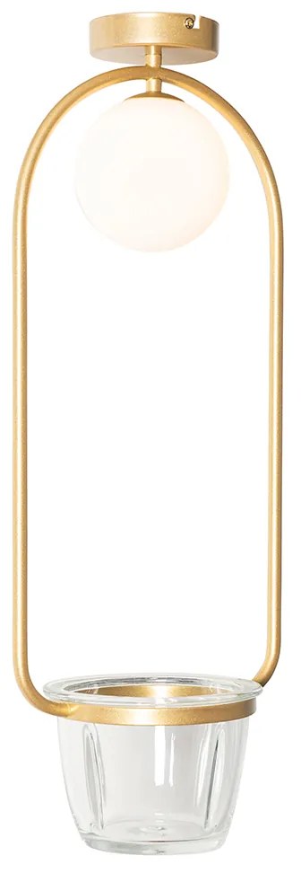 Plafoniera Art Déco oro con vetro bianco - Isabella