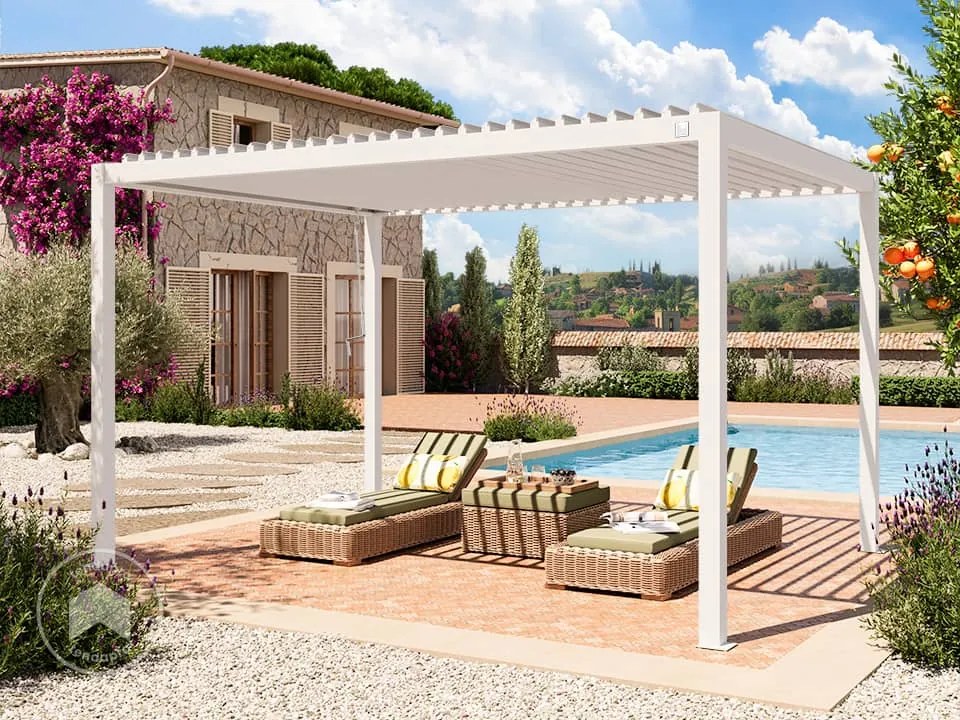 PRIMEYARD Pergola 3x4m, tetto lamellare, bianco - (400108)