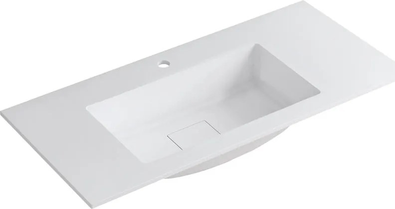 Lavabo a incasso rettangolare vasca centrale L 100.5 x H 15 x P 46 cm in resina bianco lucido