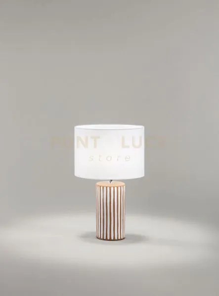 Lampada tribale da tavolo marrone paralume in tessuto bianco attacc...