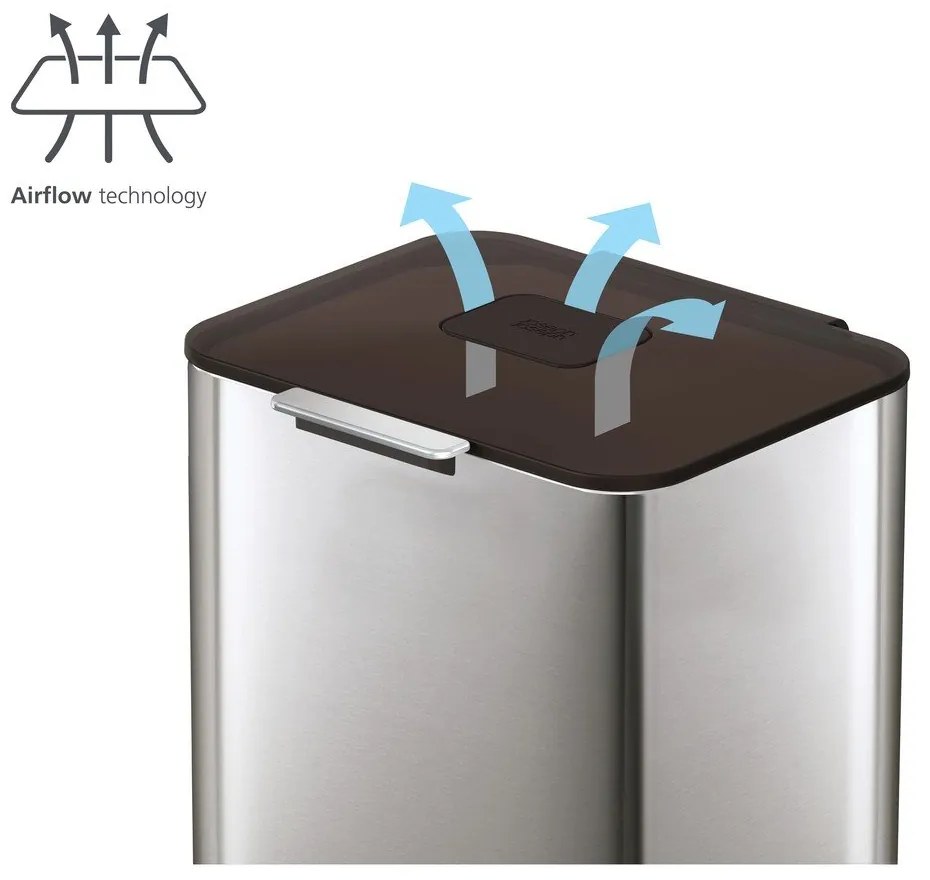 Bidone in acciaio per rifiuti differenziati in argento 60 l Totem Max - Joseph Joseph