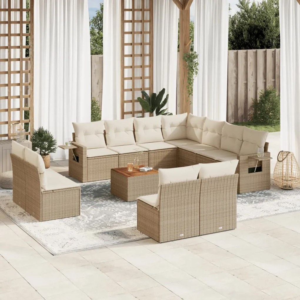 Set divani da giardino 12 pz con cuscini beige in polyrattan