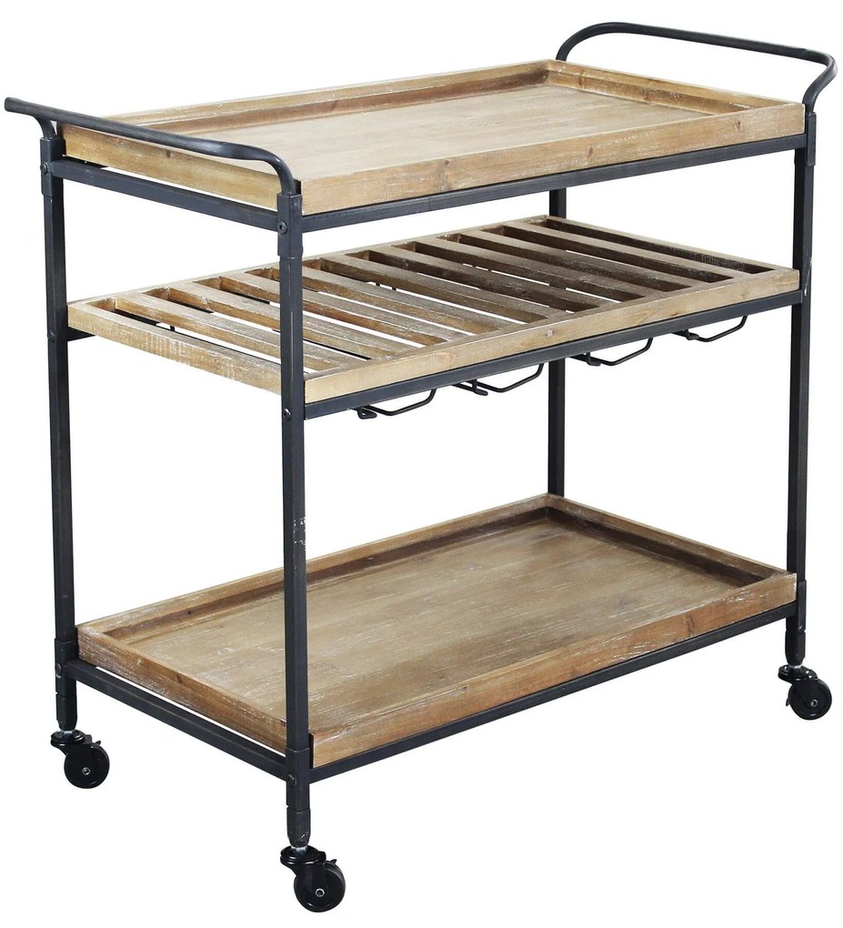 CARTY - carrello con ruote industrial in legno e acciaio