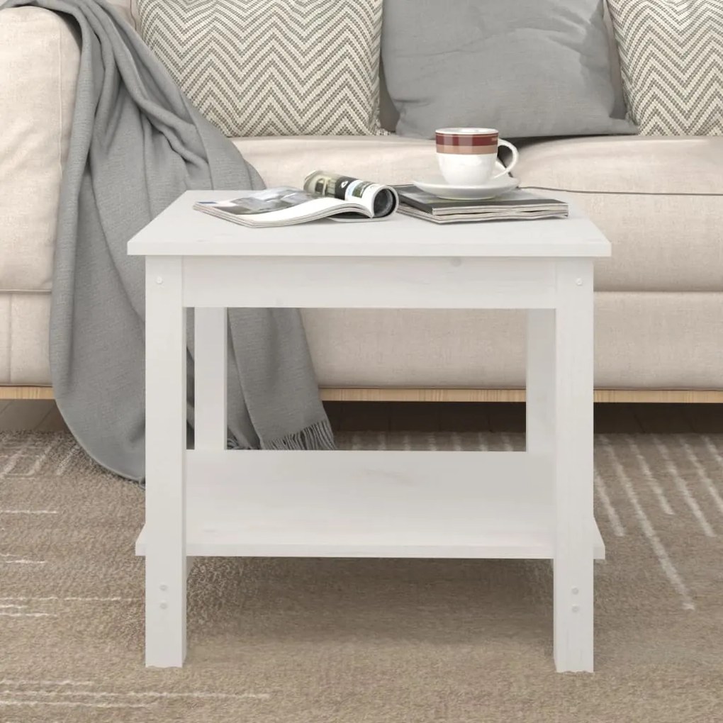 Tavolino Da Salotto Bianco 50x50x45 Cm Legno Massello Di Pino /