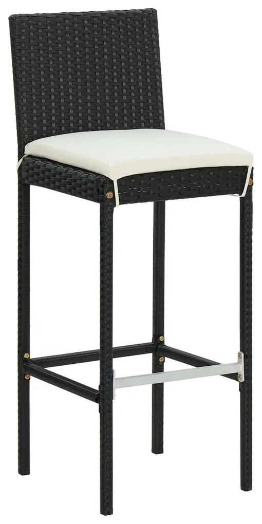 Set bar da giardino 7 pz con cuscini in polyrattan nero