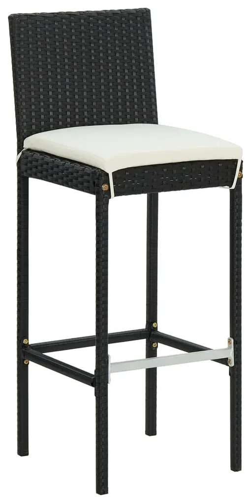 Set bar da giardino 7 pz con cuscini in polyrattan nero