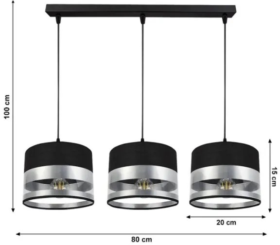 Lampadario su filo MILO 3xE27/60W/230V argento/nero