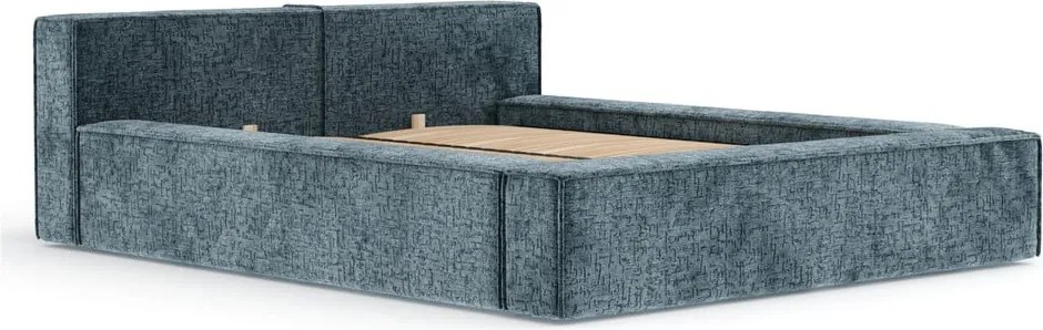Letto matrimoniale imbottito blu polveroso con contenitore e rete inclusi 200x200 cm Voliera – Maison de Rêve