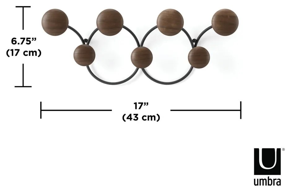 Appendiabiti da parete nero naturale in legno di pino Dotsy - Umbra