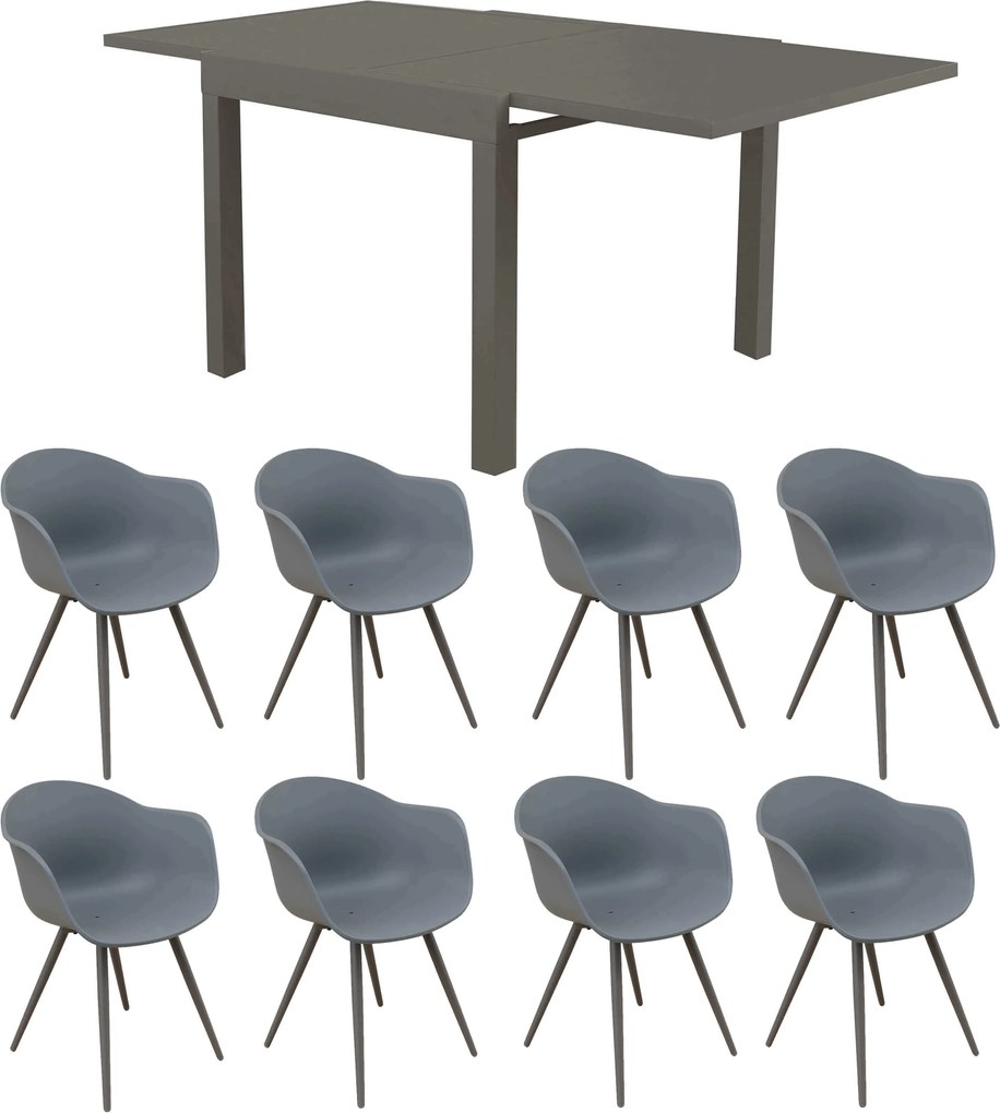 JERRI - set tavolo in alluminio cm 90/180 x 90 x 75 h con 8 Poltrone Dynamo