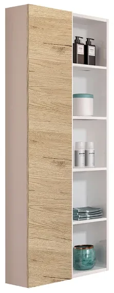 Colonna reversibile sospesa 60x22 con anta e vani a giorno Bianco lucido-Quercia Naturale