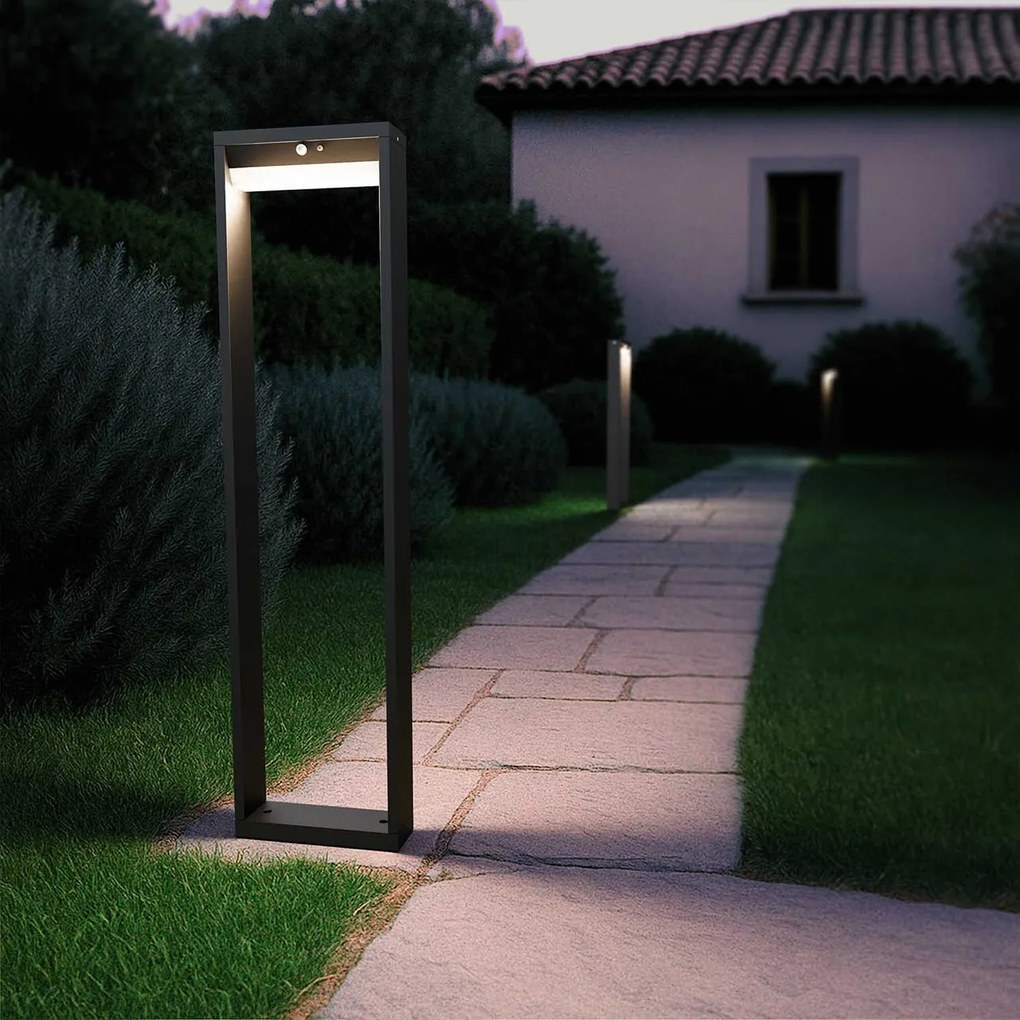 Paletto da giardino Solare Nero con Sensore di Mov. 80cm serie VELA Colore Bianco Naturale 4.000K