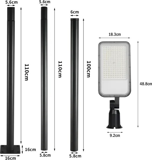 Brilagi-LED Lampione da esterno con palo e kl. 3 m URBANLIGHT LED/100W/230V nero IP65
