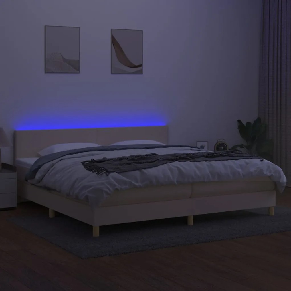 Letto a molle materasso e led bianco 200x200cm in tessuto