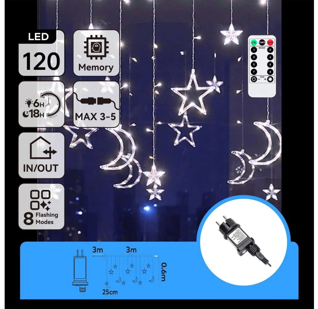 Aigostar - Catena LED natalizia da esterno 120xLED/6W/230V/8 funzioni 3x0,6m IP44 bianco freddo DO