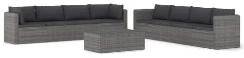 Set Divani da Giardino 9 pz con Cuscini in Polyrattan Grigio