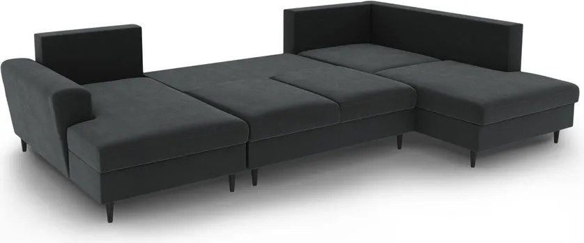 Divano angolare grigio scuro allungabile e con contenitore (con penisola a destra/a U) con rivestimento in velluto Kyoto – Cosmopolitan Design