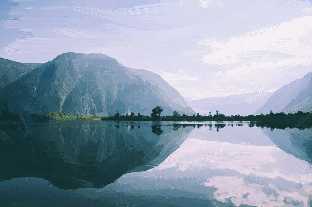 Carta da parati – Scenografia dipinta del lago montano