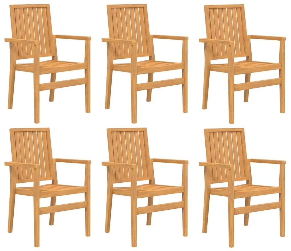 Sedie da Giardino Impilabili 6 pz 56,5x57,5x91 cm Massello Teak