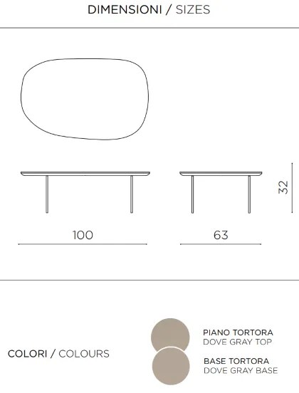 Tavolino con piano sagomato in legno Tortora e base in metallo - FLUX Large