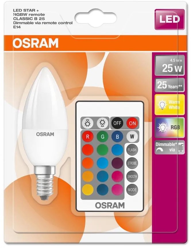 Lampadina LED RGBW dimmerabile STAR E14/4,5W/230V 2700K + RC – Osram