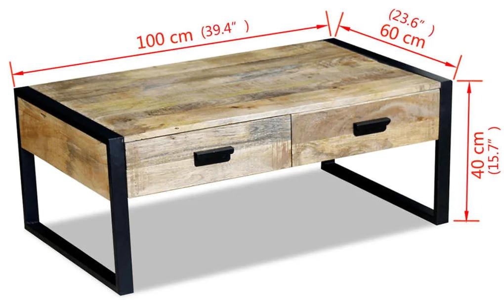 Tavolino da Salotto 2 Cassetti in Massello di Mango 100x60x40cm