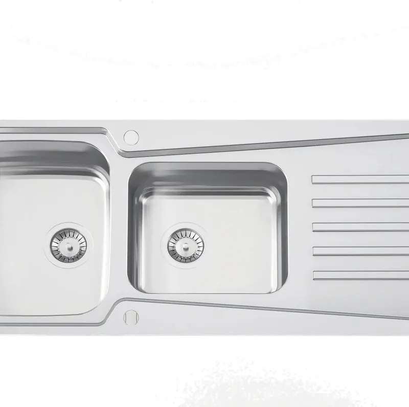 Lavello semincasso 2 vasche in inox argento RODI Evolution 116 L 115 x L 49 cm, reversibile