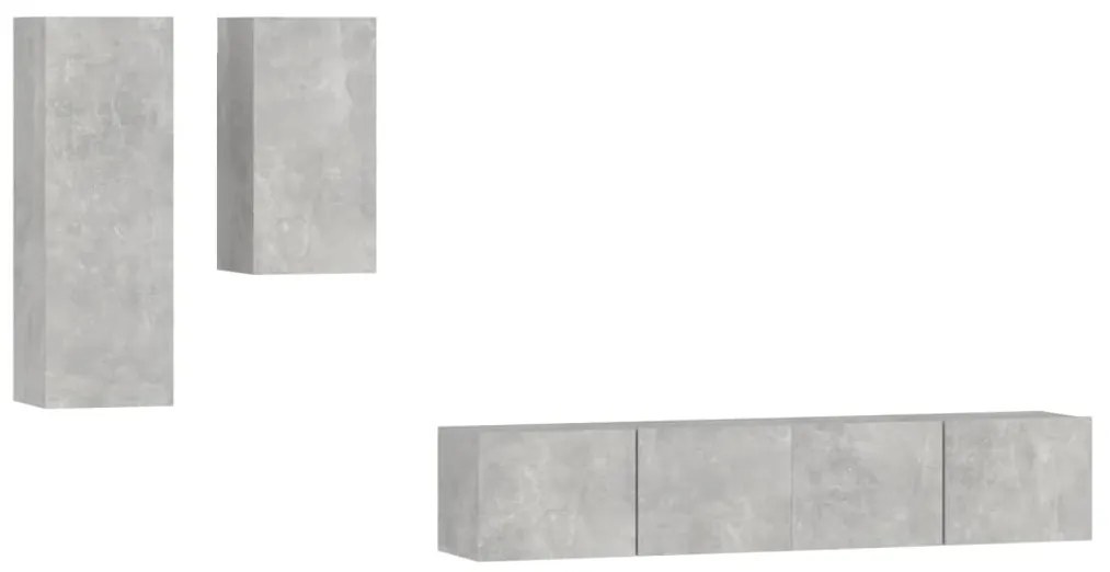 Set di mobili porta tv 4 pz grigio cemento in legno multistrato