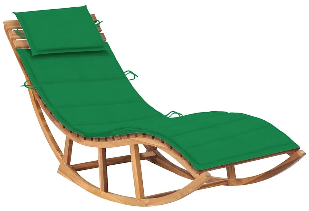 Lettino Prendisole A Dondolo Con Cuscino İn Massello Di Teak /